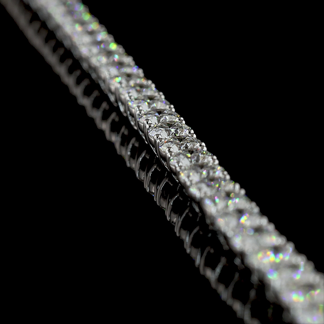 17.12 CT Round Lab Grown Diamond Tennis Necklace in 14K White Gold – side view — Laura Milman New York