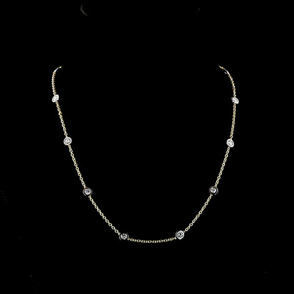 Lab-Grown Round Diamond Station Necklace — Bezel Black Rhodium — 1.97 ct 14K YELLOW GOLD