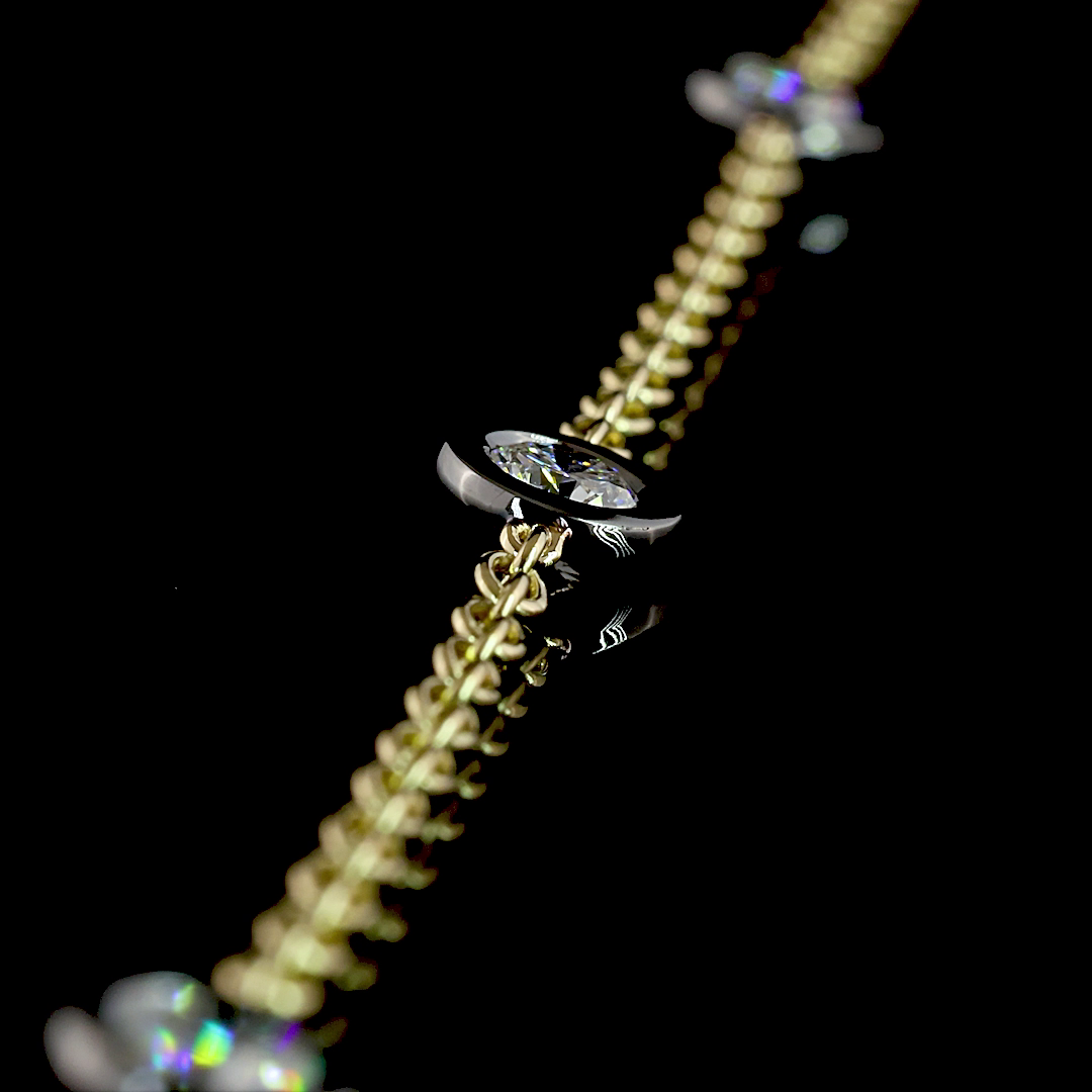 Lab-Grown Round Diamond Station Necklace — Bezel Black Rhodium — 1.97 ct 14K YELLOW GOLD — Laura Milman New York