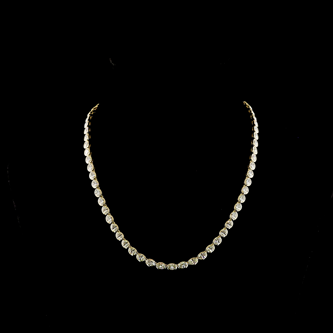 Lab-Grown Oval Diamond Tennis Necklace — Bezel, East West — 18.84 ct 14K YELLOW GOLD — Laura Milman New York