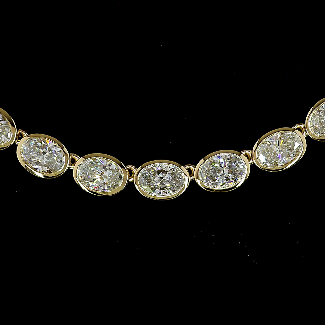 Lab-Grown Oval Diamond Tennis Necklace — Bezel, East West — 18.84 ct 14K YELLOW GOLD — Laura Milman New York