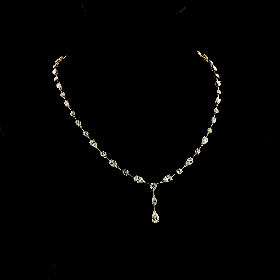 Lab-Grown Pear Diamond Lariat Necklace — Prong, North South — 11.95 ct 14K YELLOW GOLD — Laura Milman New York