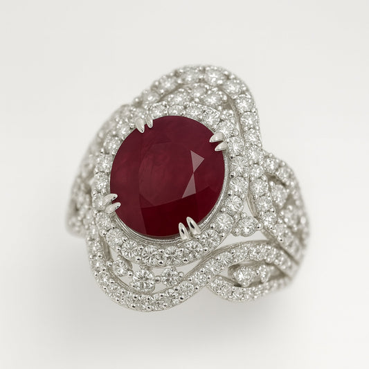 Oval Ruby and Diamond Statement Ring