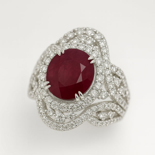 Oval Ruby and Diamond Statement Ring