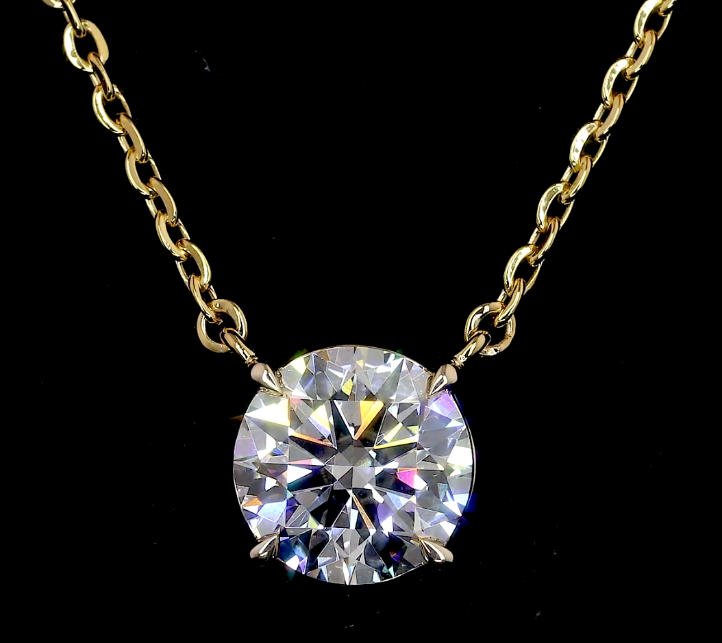 Lab-Grown Round Diamond Solitaire Pendant — Prong — 2.07 ct 14K YELLOW GOLD — Laura Milman New York