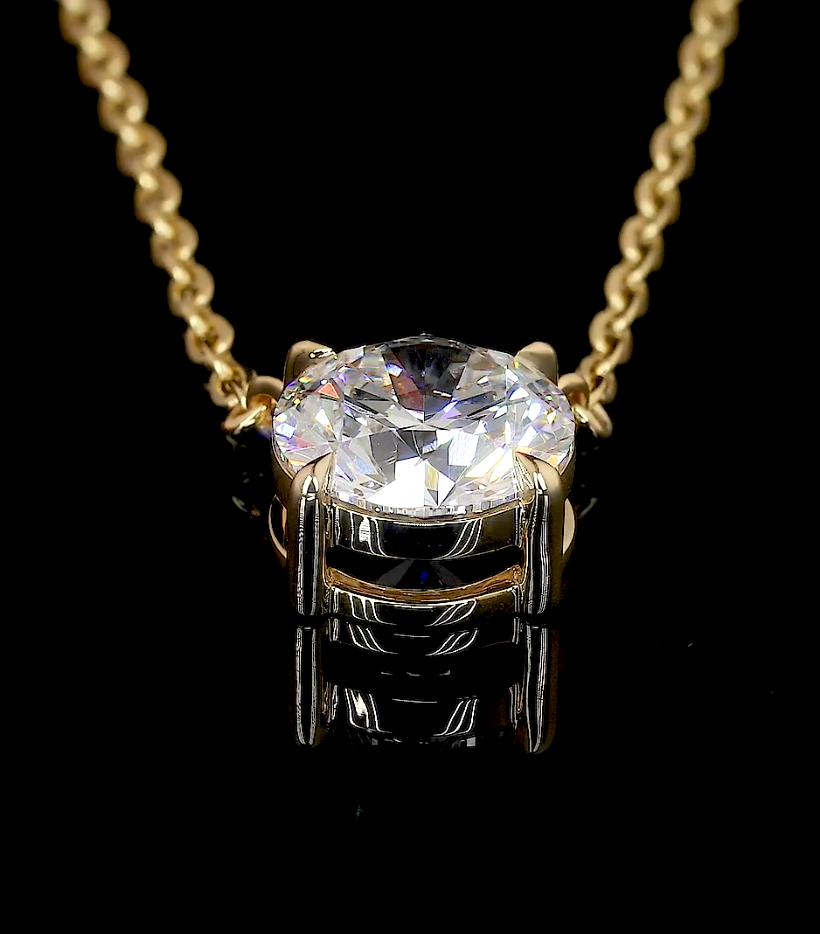 Lab-Grown Round Diamond Solitaire Pendant — Prong — 2.07 ct 14K YELLOW GOLD — Laura Milman New York