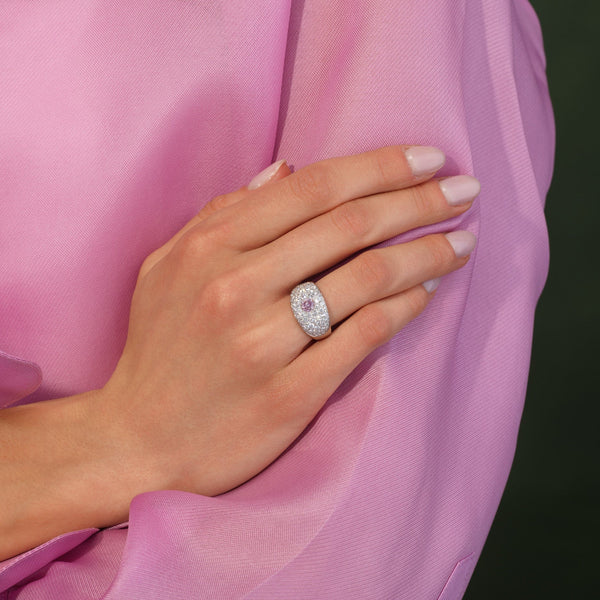 0.52ct Fancy Intense Purplish Pink Round Diamond Cobblestone Icon Ring I1 GIA — view 2