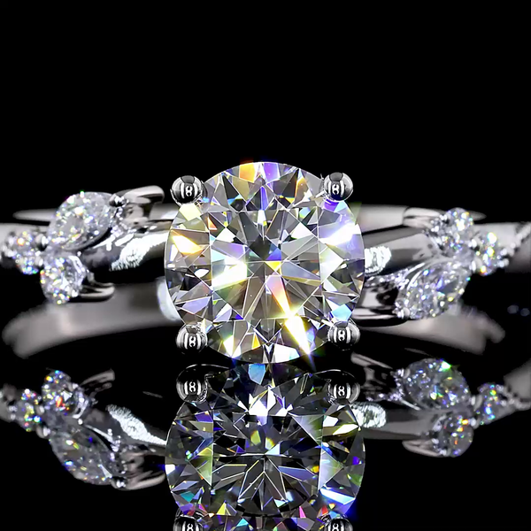 Lab-Grown Round and Marquise Diamond Fashion Ring in 14K White Gold — 1.11 ct