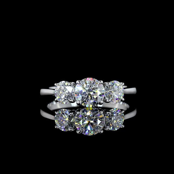 Lab-Grown Round Diamond 3 Stones Ring — Prong — 1.42 ct 14K WHITE GOLD