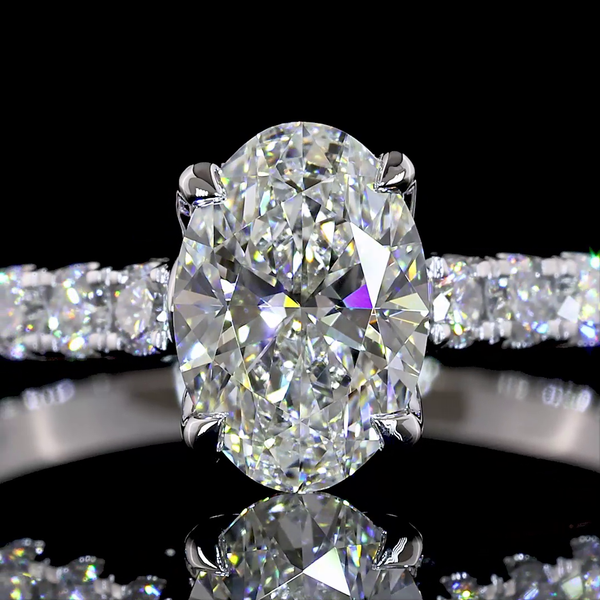 Lab-Grown Oval Diamond Hidden Halo Ring — Prong, North South — 1.49 ct 14K WHITE GOLD