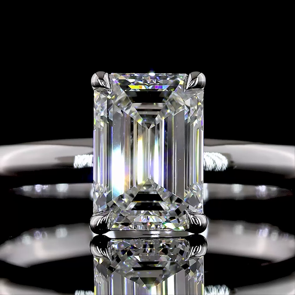 Lab-Grown Emerald Diamond Solitaire Ring — Prong, North South — 1.50 ct 14K WHITE GOLD