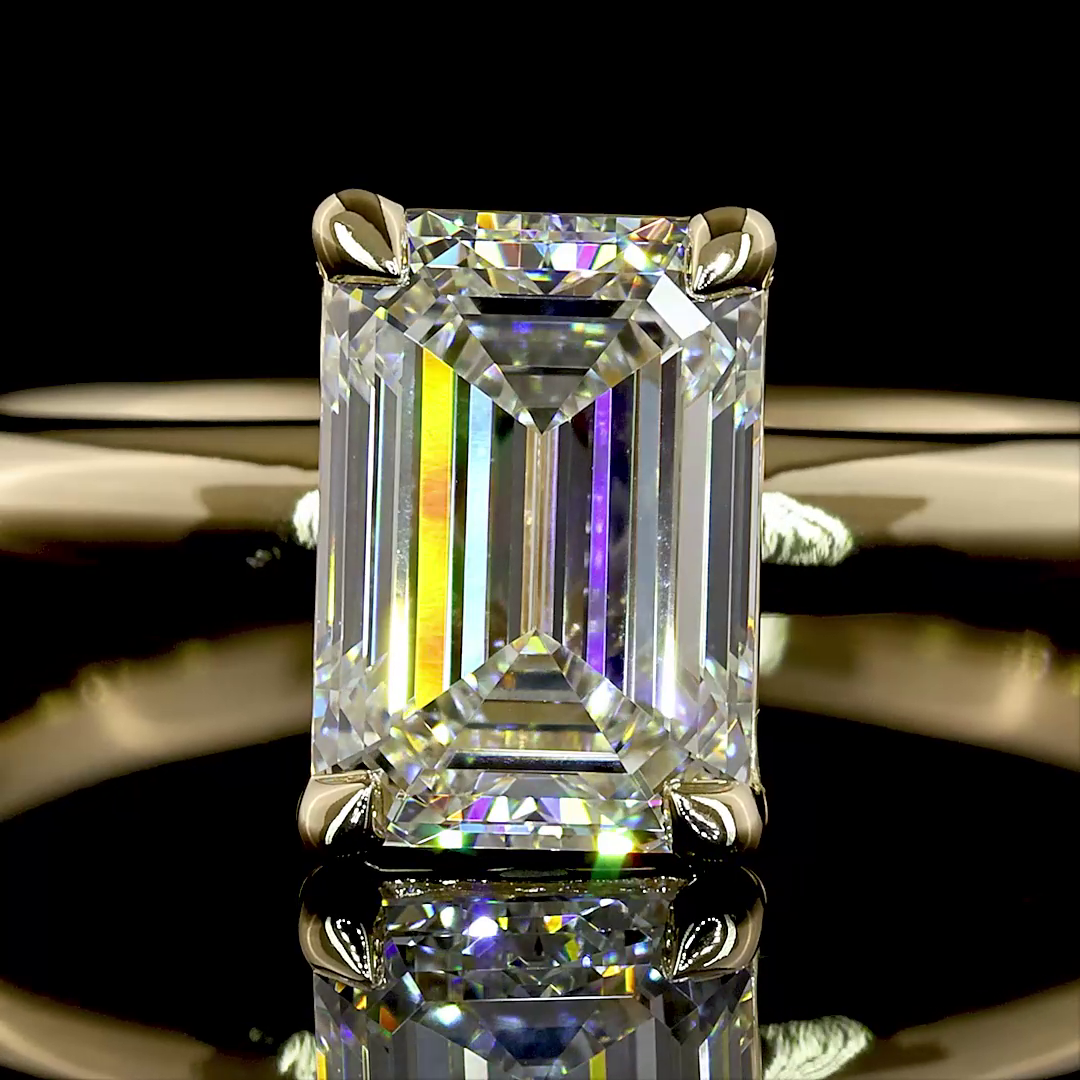1.53 CT Emerald Lab-Grown Diamond Solitaire Ring in 14K yellow gold - view 2 — Laura Milman New York