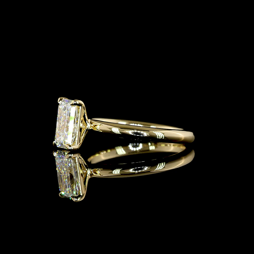 Lab-Grown Radiant Diamond Solitaire Ring — Prong, North South — 1.56 ct 14K YELLOW GOLD — Laura Milman New York