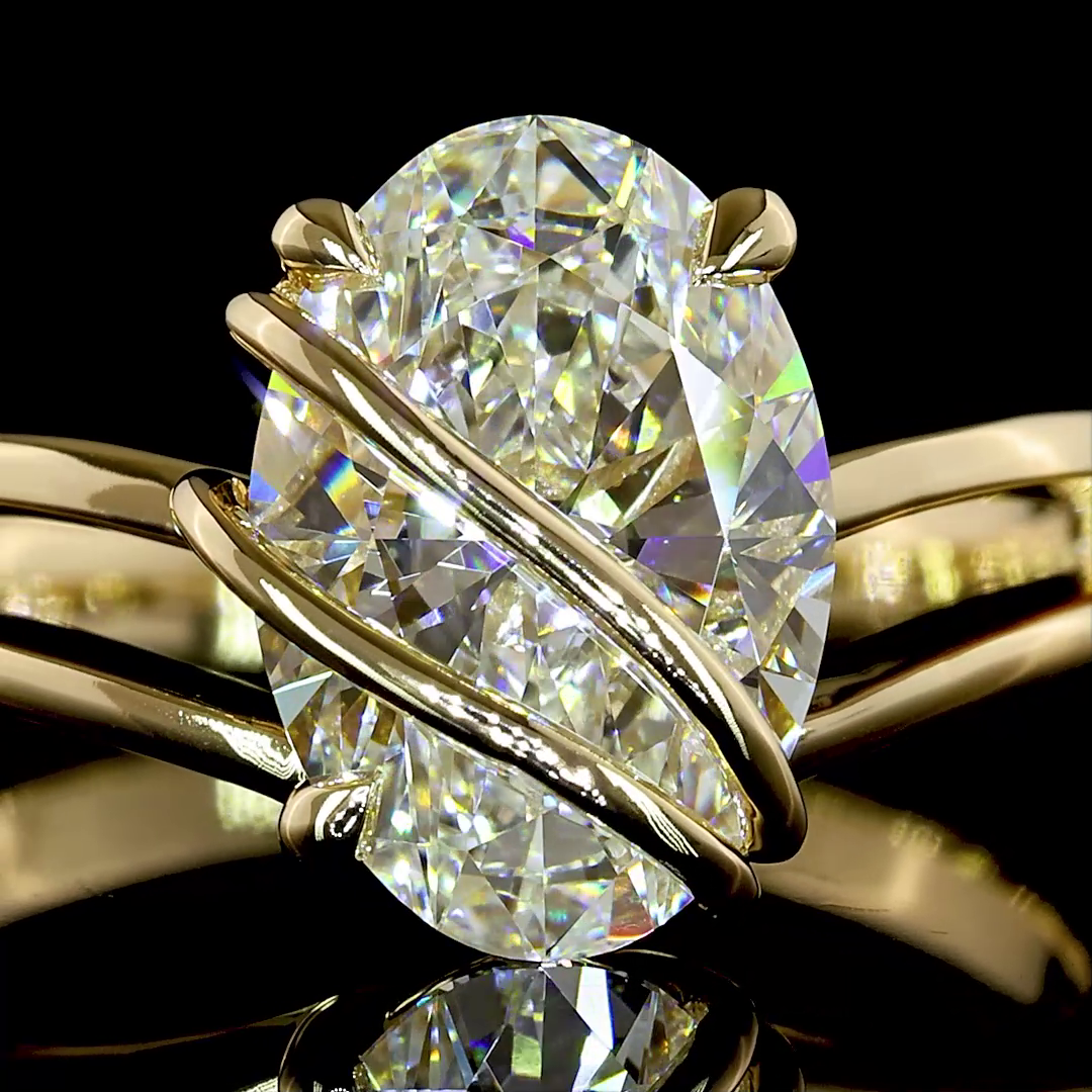 Lab-Grown Oval Diamond Solitaire Ring — Prong, North South — 2.00 ct 14K YELLOW GOLD — Laura Milman New York
