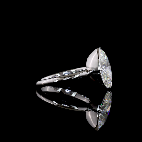 Lab-Grown Oval Diamond Solitaire Ring — Half Bezel, North South — 3.52 ct 14K WHITE GOLD