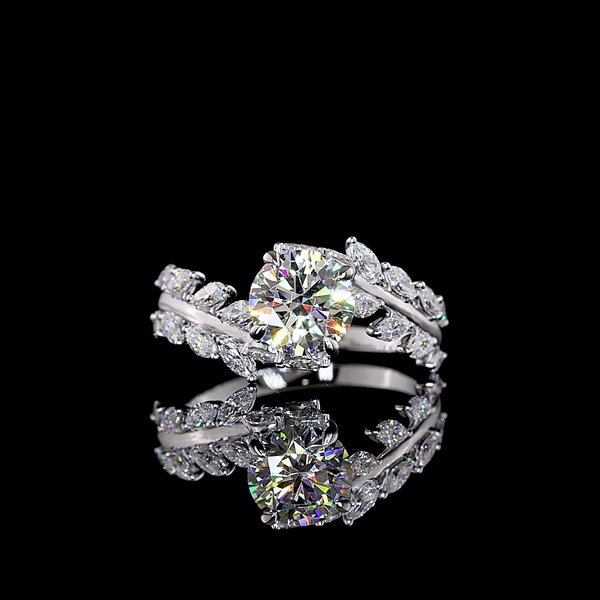 Lab-Grown Round and Marquise Diamond Fashion Ring in 14K White Gold — 1.52 ct