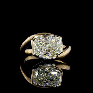 Lab-Grown Radiant Diamond Solitaire Ring — Half Bezel, East West — 3.19 ct 14K YELLOW GOLD
