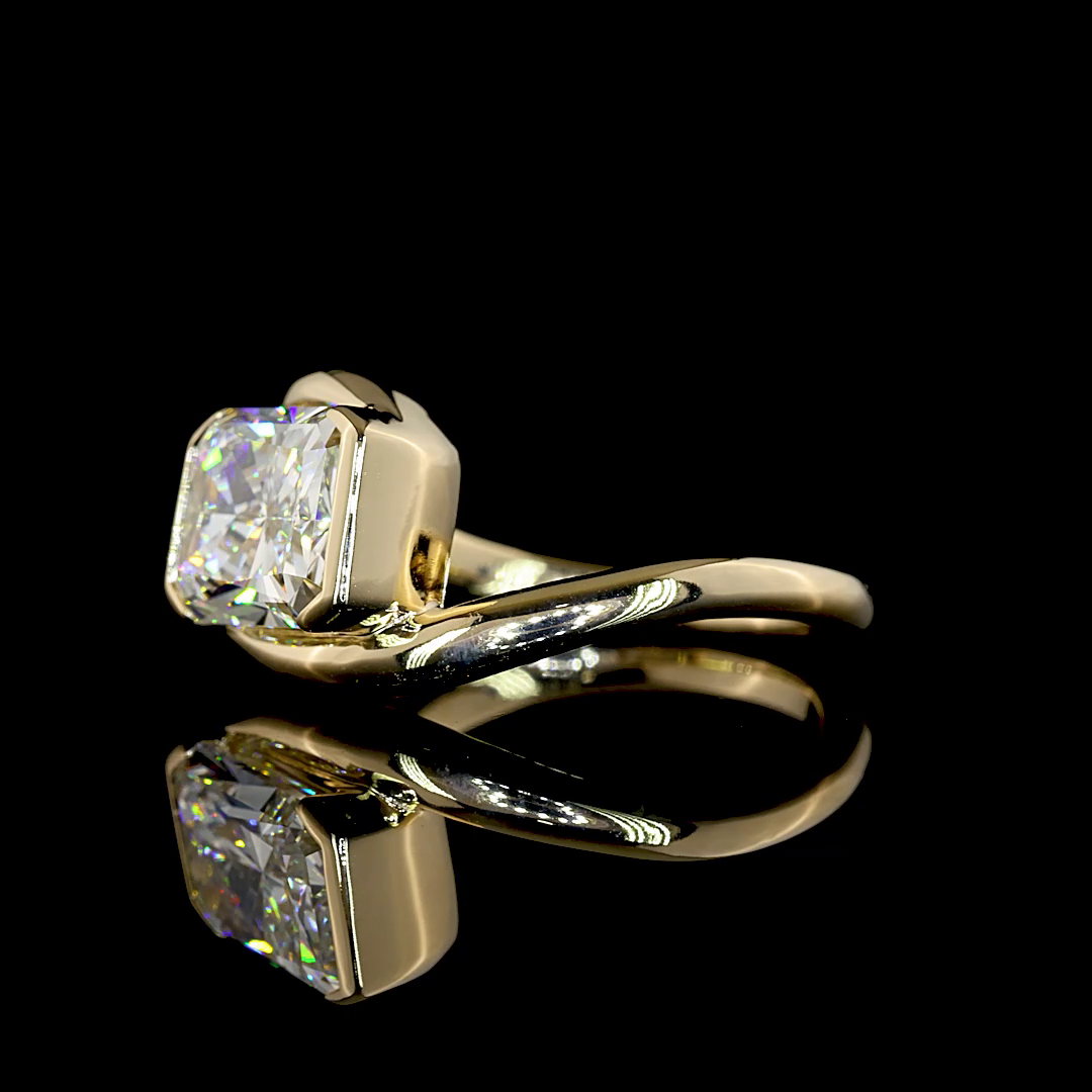 Lab-Grown Radiant Diamond Solitaire Ring — Half Bezel, East West — 3.19 ct 14K YELLOW GOLD — Laura Milman New York
