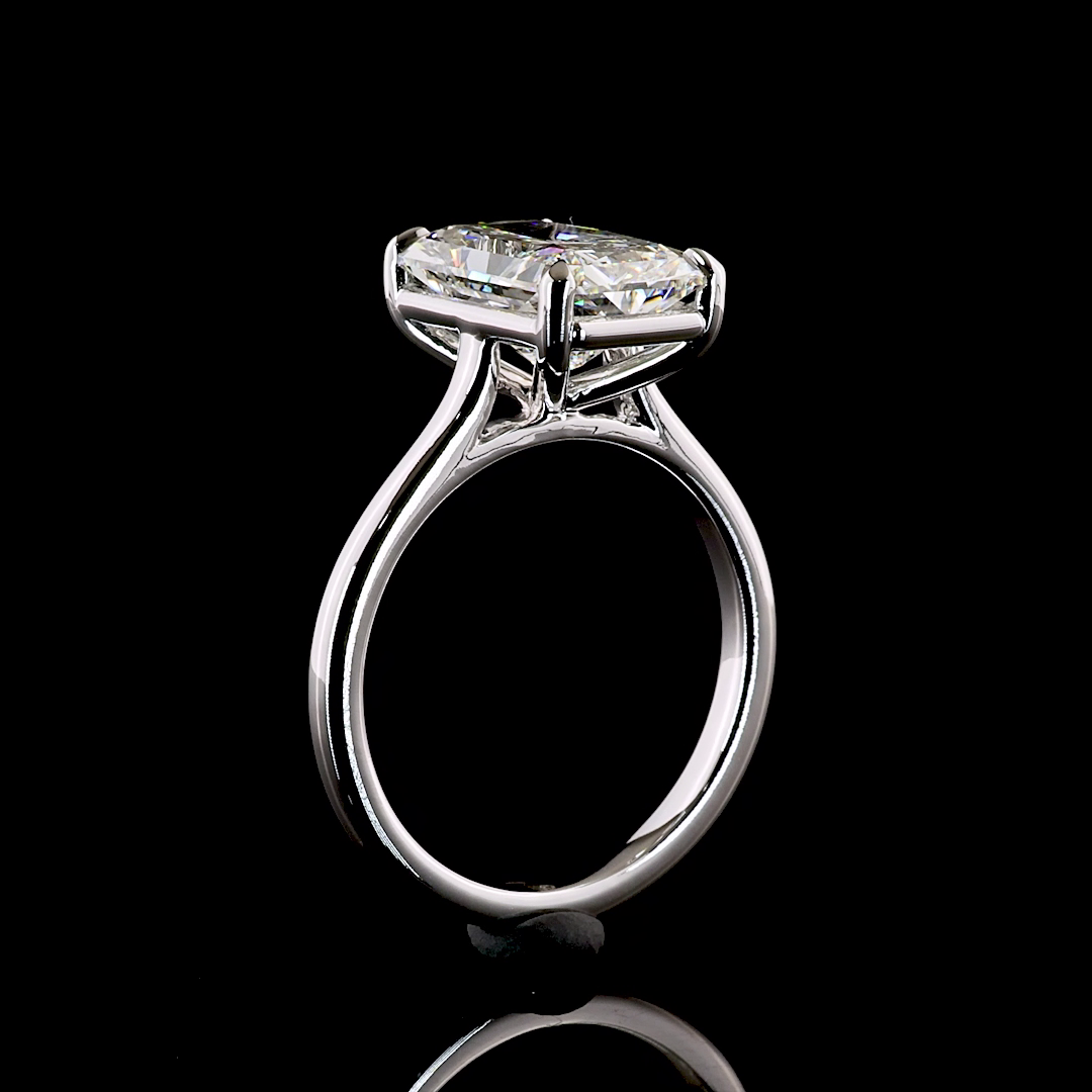 Lab-Grown Radiant Diamond Solitaire Ring — Prong, North South — 3.64 ct 14K WHITE GOLD — Laura Milman New York