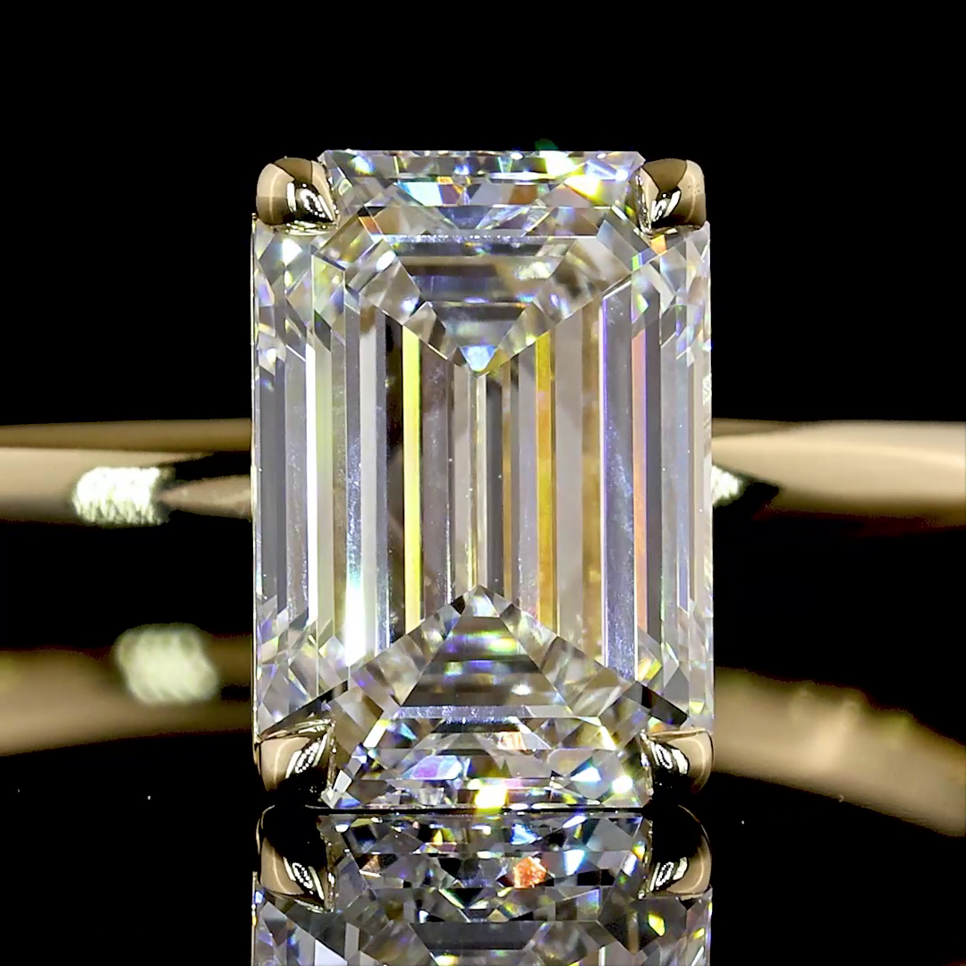 1.41 CT Emerald Lab-Grown Diamond Solitaire Ring in 14K yellow gold - view 2 — Laura Milman New York