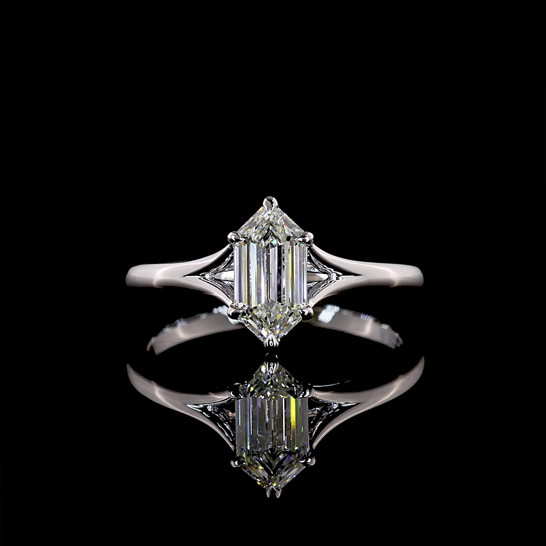 1.02 CT Step Marquise Lab-Grown Diamond Ring in 14K White Gold – product view 1 — Laura Milman New York