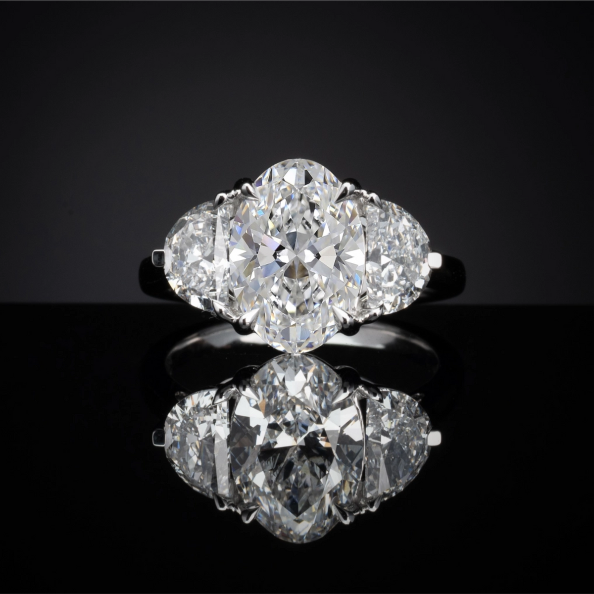 Lab-Grown Oval Diamond 3 Stones Ring — Prong, North South — 1.43 ct 14K WHITE GOLD — Laura Milman New York