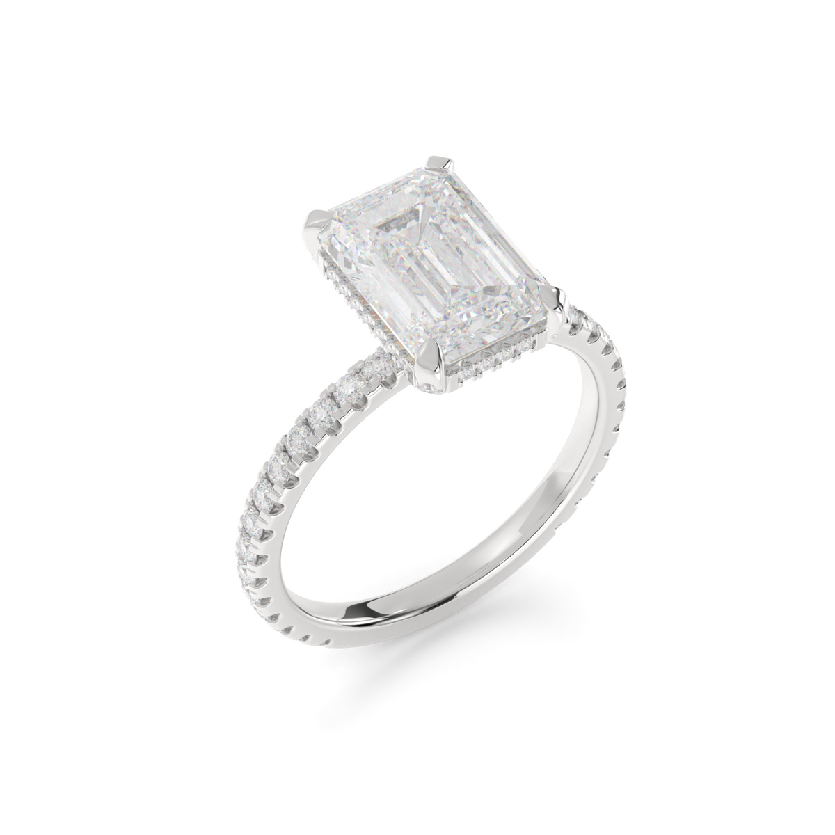 Lab-Grown Emerald Hidden-Halo Engagement Ring in 14K White Gold — 1.69 ct — Laura Milman New York
