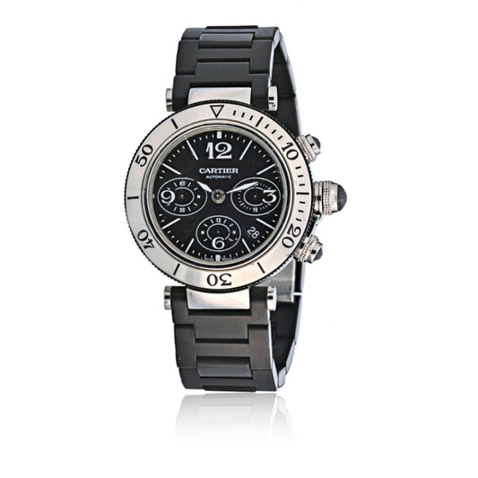 Pre-Owned Cartier Pasha Seatimer Stainless Steel 42mm Chronograph Black Watch - Cartier Watch