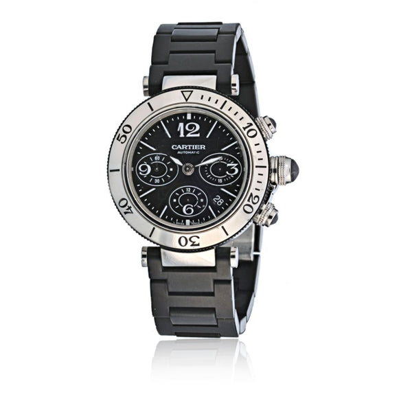 Pre-Owned Cartier Pasha Seatimer Stainless Steel 42mm Chronograph Black Watch - Cartier Watch