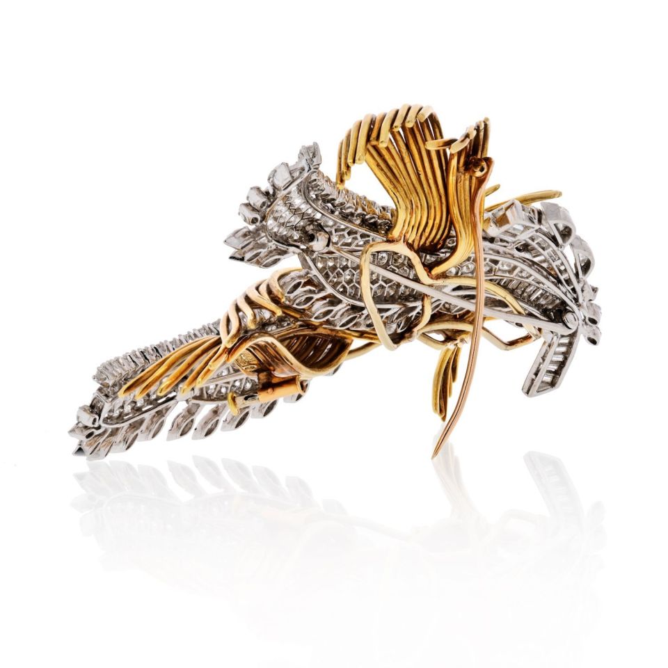 David Webb Platinum & 18K Yellow Gold 20.00 Carats Diamond Double Clip Convertable Brooch — view 3 — Laura Milman New York