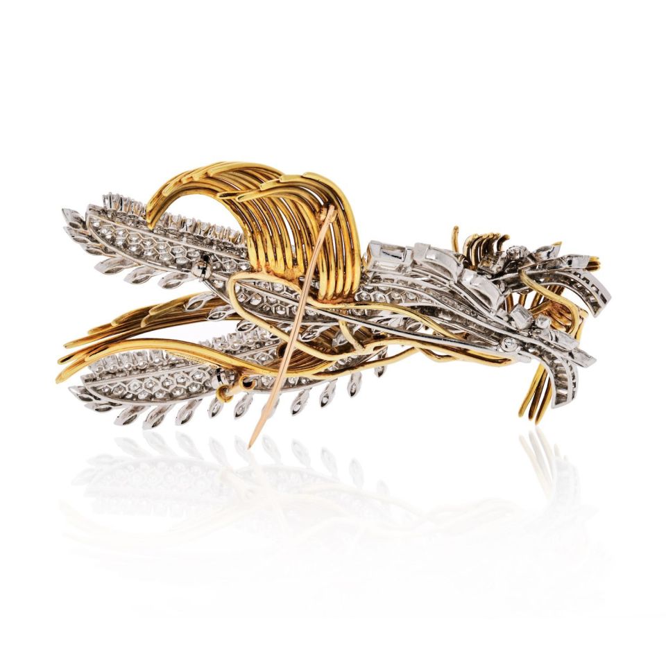 David Webb Platinum & 18K Yellow Gold 20.00 Carats Diamond Double Clip Convertable Brooch — view 4 — Laura Milman New York