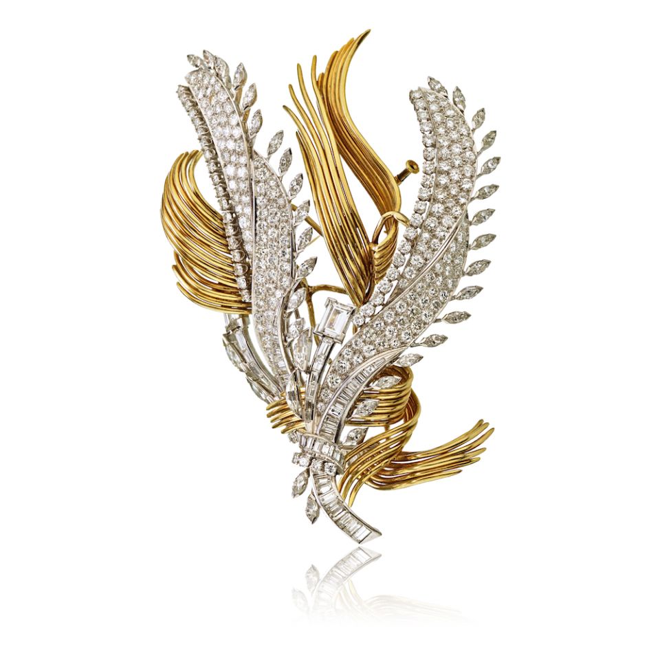 David Webb Platinum & 18K Yellow Gold 20.00 Carats Diamond Double Clip Convertable Brooch — Laura Milman New York
