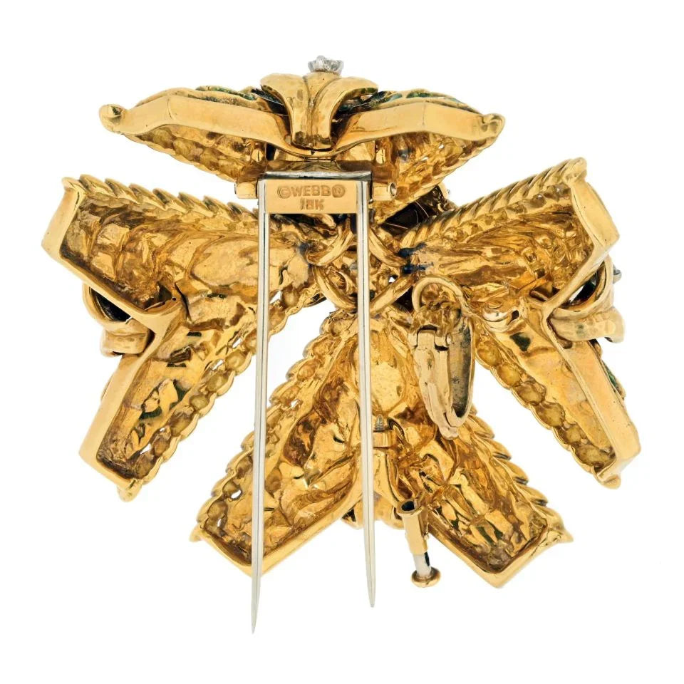 David Webb Maltese Cr 18K Yellow Gold Large Diamond And Green Enamel Pendant — view 4 — Laura Milman New York