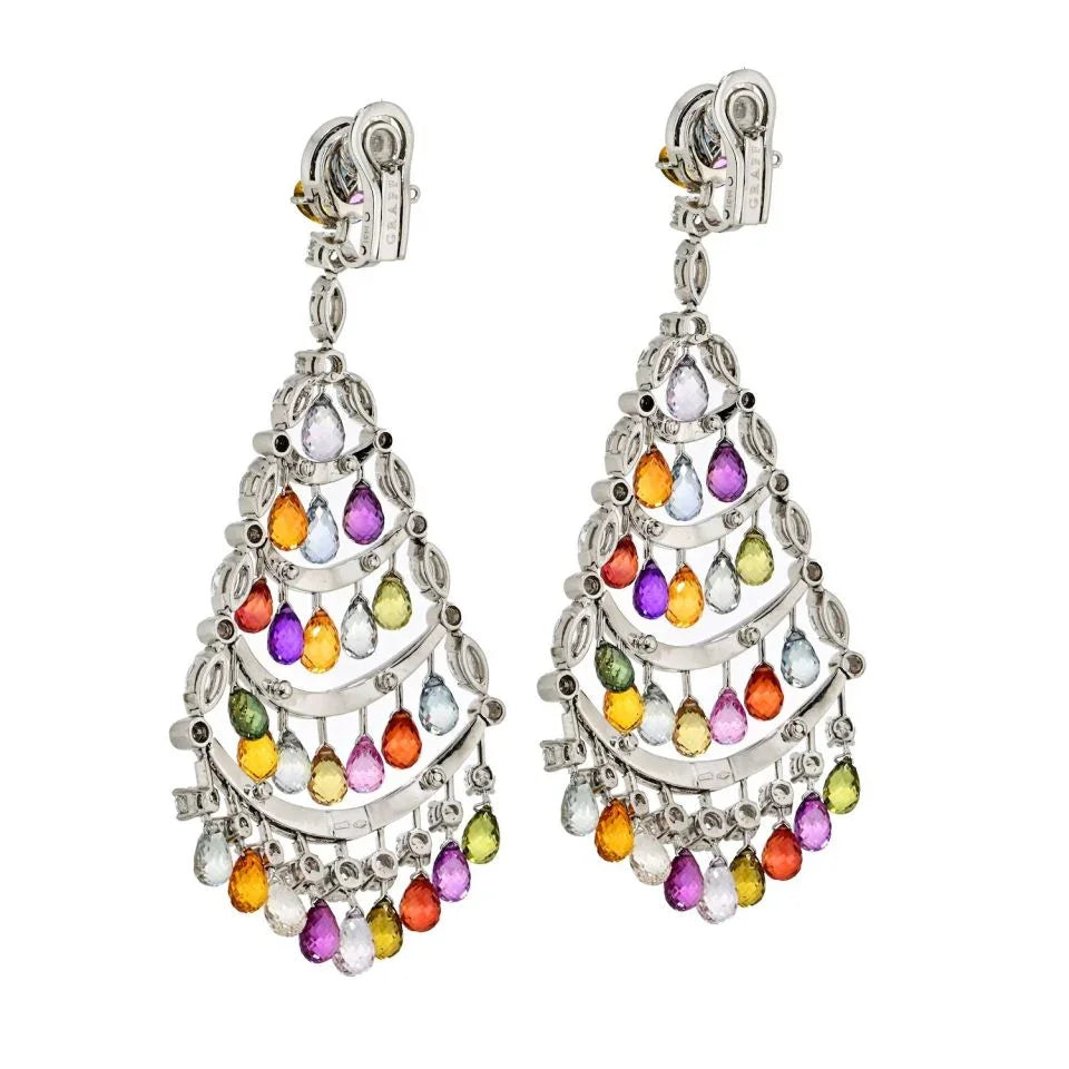 Graff 18K White Gold Multicolor Sapphire & Diamond Chandelier Earrings — view 3 — Laura Milman New York