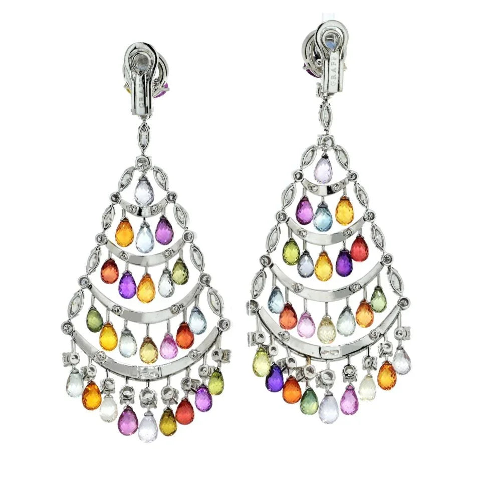 Graff 18K White Gold Multicolor Sapphire & Diamond Chandelier Earrings — view 4 — Laura Milman New York