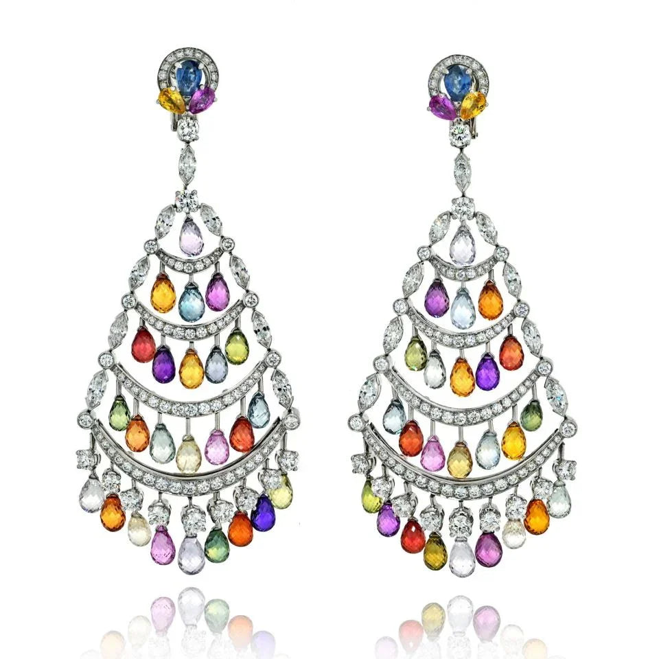 Graff 18K White Gold Multicolor Sapphire & Diamond Chandelier Earrings — Laura Milman New York
