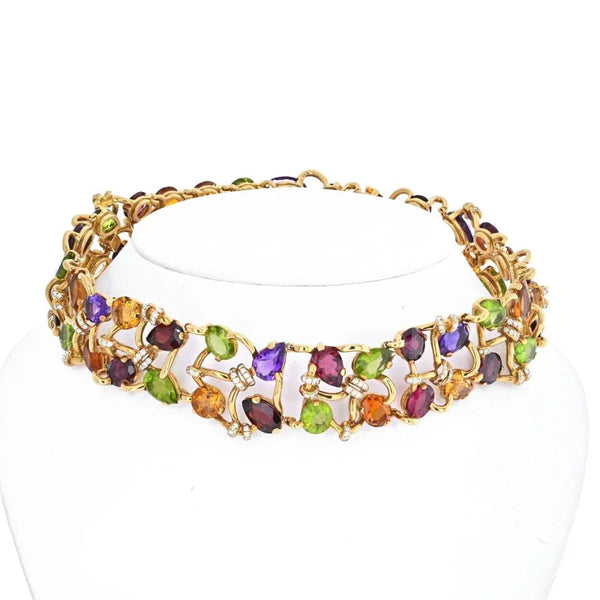 Chanel 18K Yellow Gold Multicolor Gemstone And Diamond Collar Necklace — view 2
