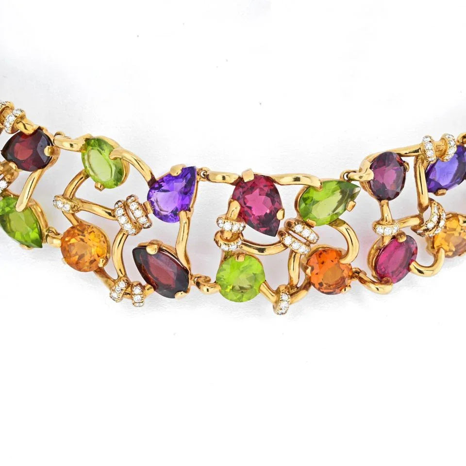 Chanel 18K Yellow Gold Multicolor Gemstone And Diamond Collar Necklace — view 4 — Laura Milman New York