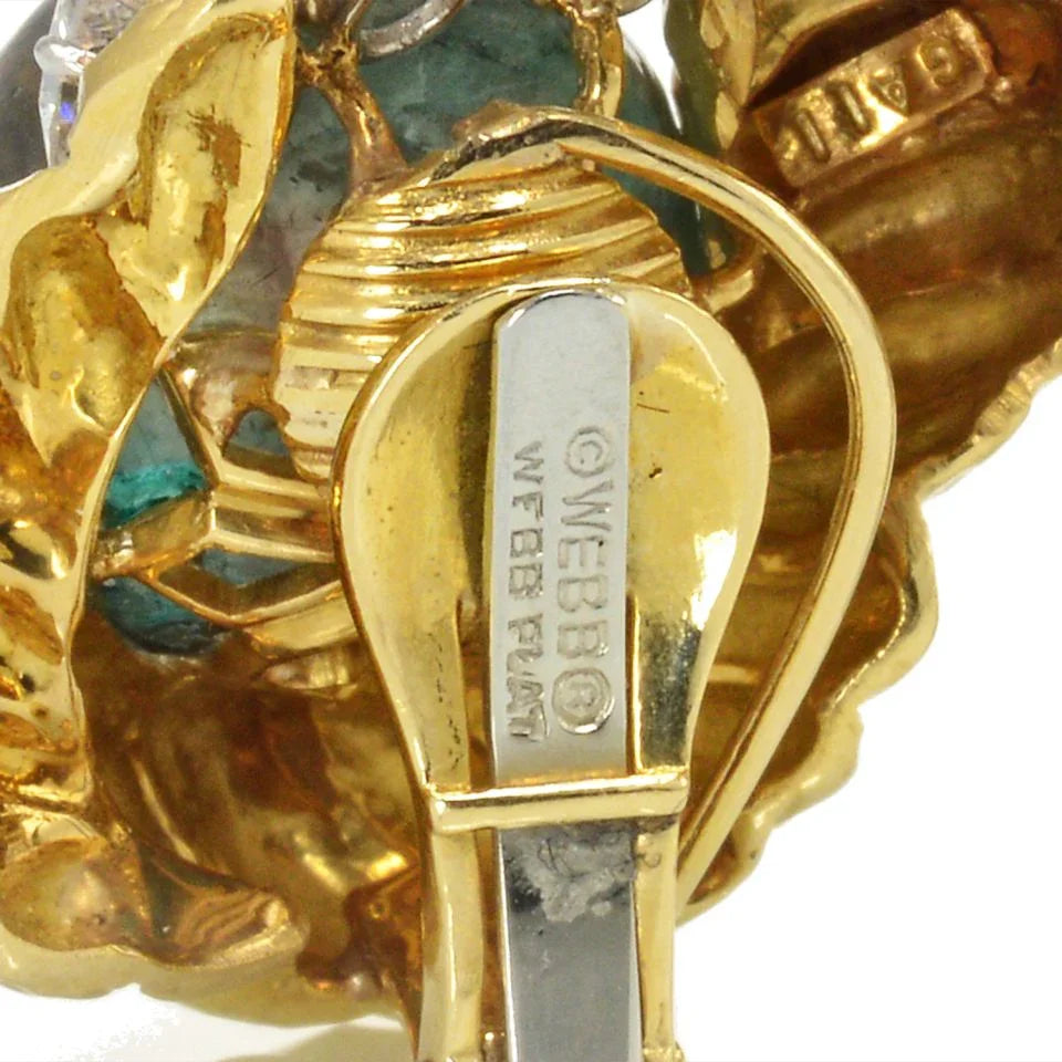 David Webb 18K Yellow Gold Diamond & Emerald Bead Clip-On Earrings — view 5 — Laura Milman New York