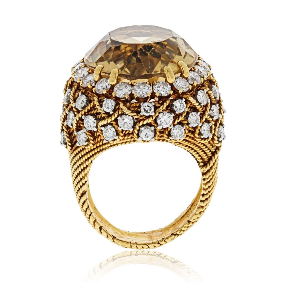 David Webb Estate Ring 18K Yellow Gold and Platinum 5.5 cts Diamond