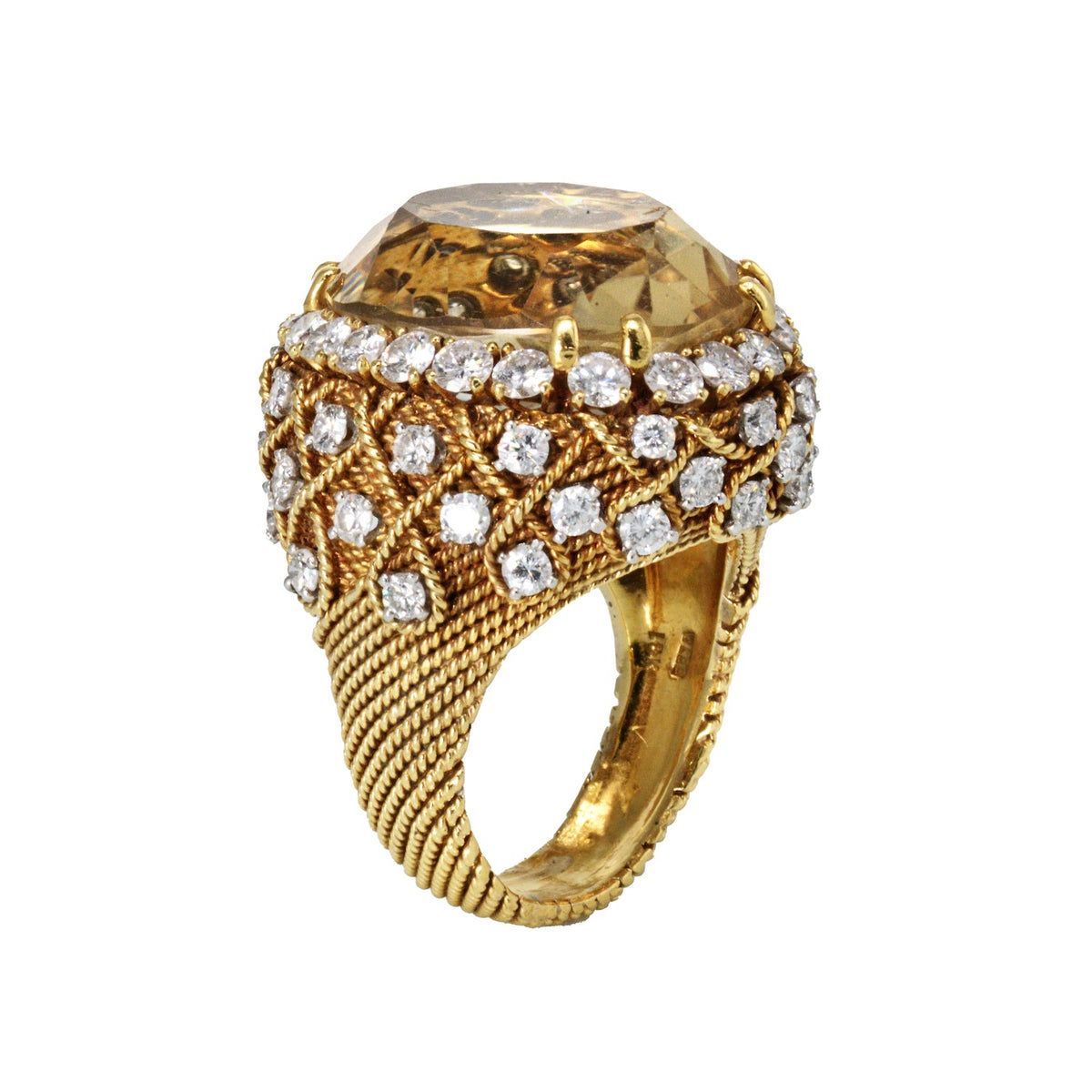 David Webb Platinum & 18K Yellow Gold 5.50 Carat Diamond, Oval Citrine Ring — view 6 — Laura Milman New York