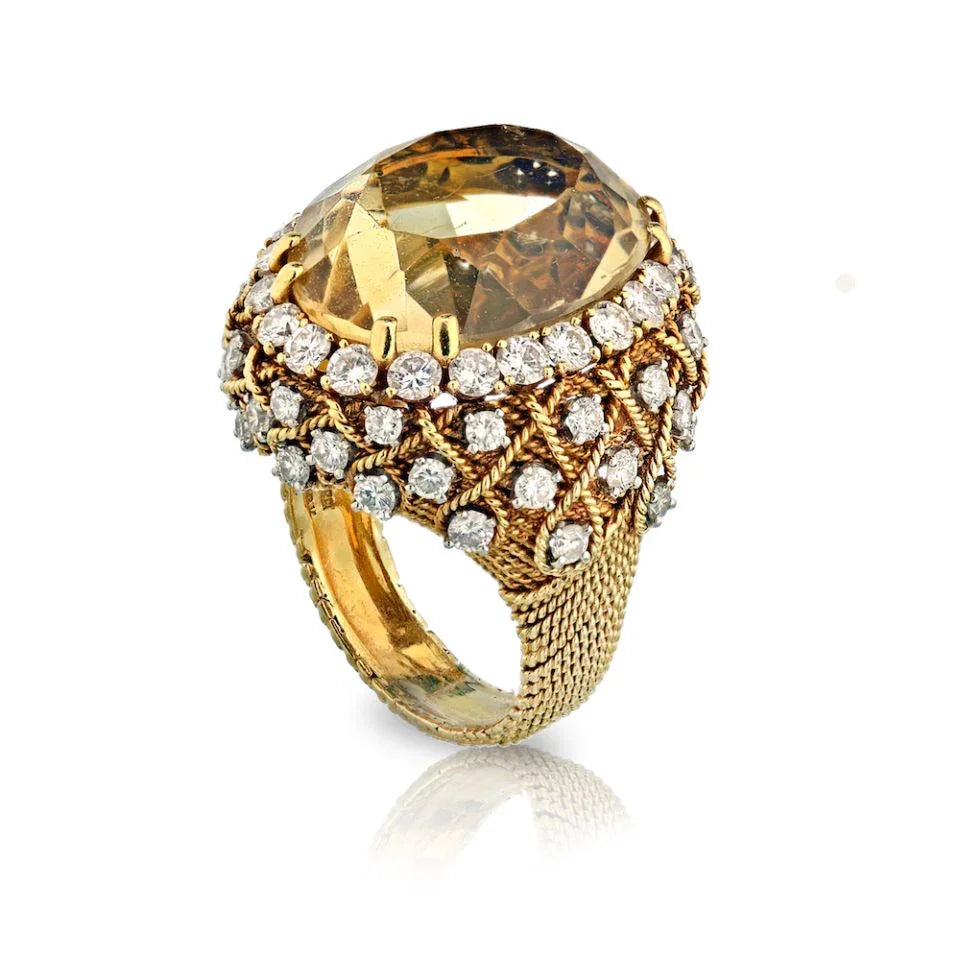 David Webb Platinum & 18K Yellow Gold 5.50 Carat Diamond, Oval Citrine Ring — Laura Milman New York