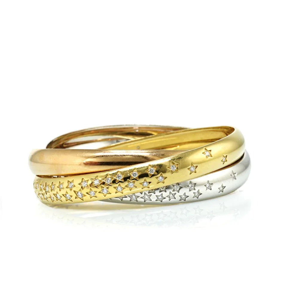 Cartier Trinity 18K Two Tone Celestial Tri Color Diamond Bangle Bracelet — view 4 — Laura Milman New York