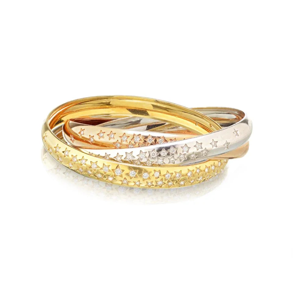 Cartier Trinity 18K Two Tone Celestial Tri Color Diamond Bangle Bracelet — Laura Milman New York