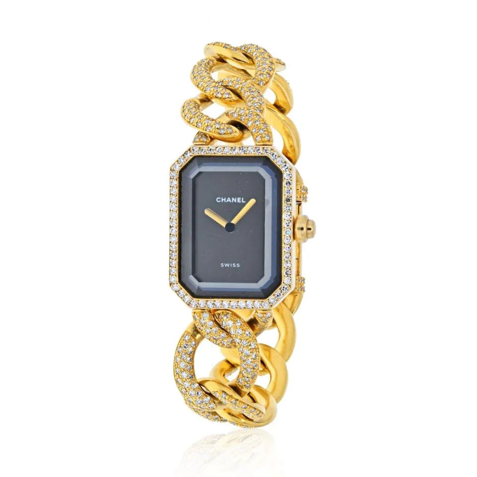Pre-Owned Chanel 18K Yellow Gold Premier Diamond Black Dial Women Watch — Laura Milman New York