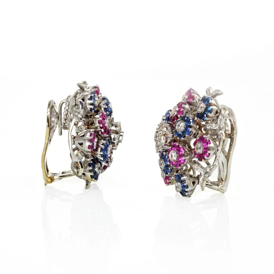 Cartier Tremblant 18K White Gold Diamond, Sapphire And Ruby Clip-On Earrings — view 3 — Laura Milman New York