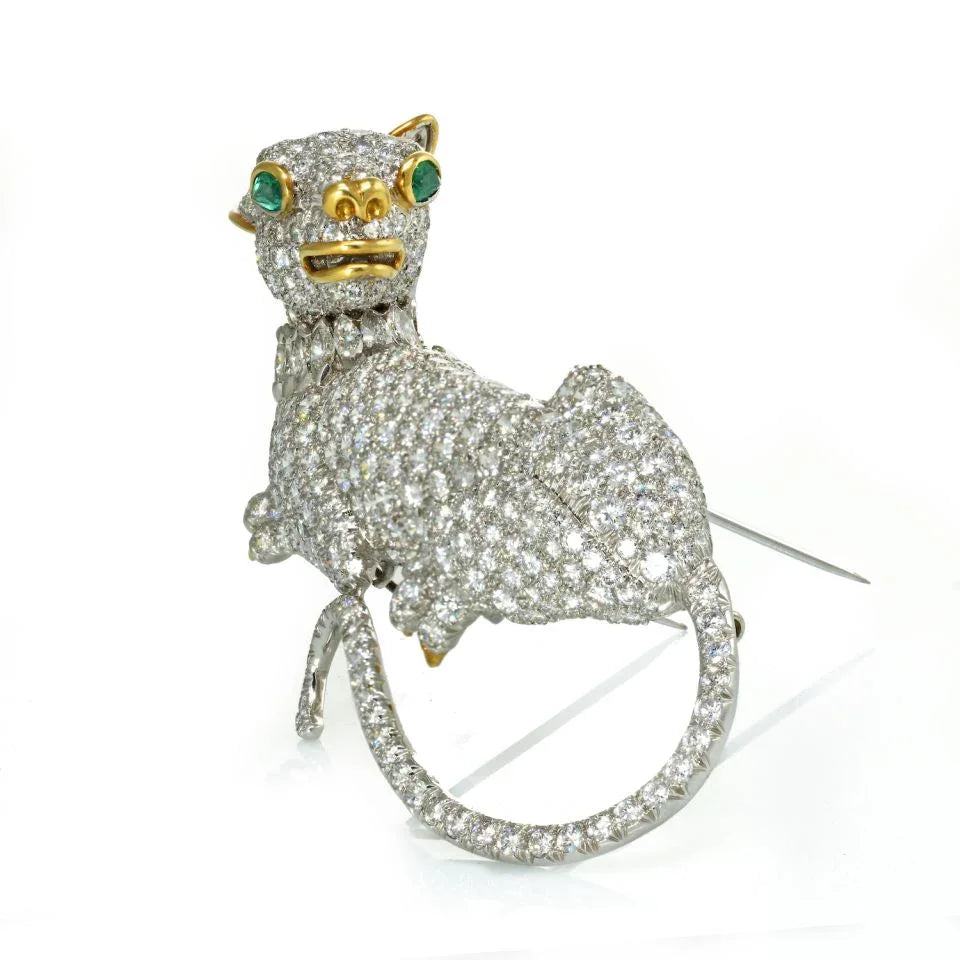 David Webb Panthere Platinum & 18K White Gold 19.27 CTTW Diamond Brooch — view 3 — Laura Milman New York