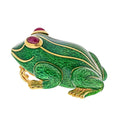 David Webb Kingdom 18K Yellow Gold Green Enamel Frog Pendant view 3