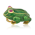 David Webb Kingdom 18K Yellow Gold Green Enamel Frog Pendant view 1