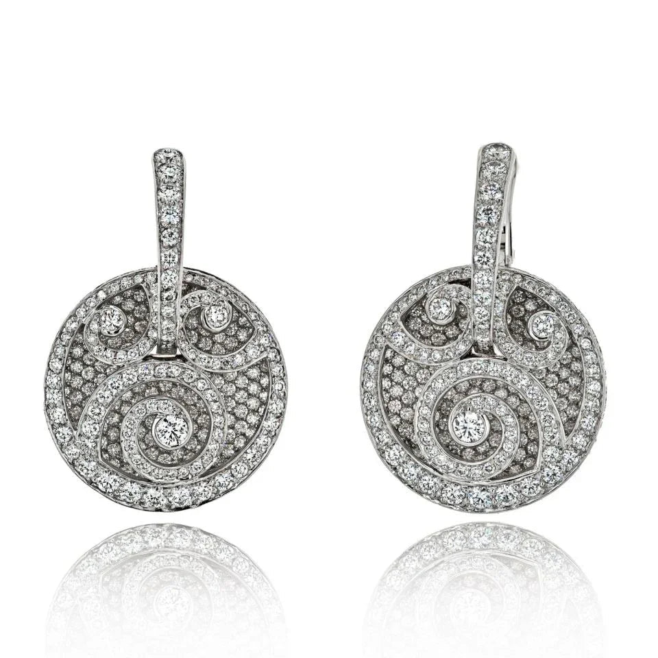 Graff 18K White Gold Medallion Shape Diamond Pave Earrings — Laura Milman New York